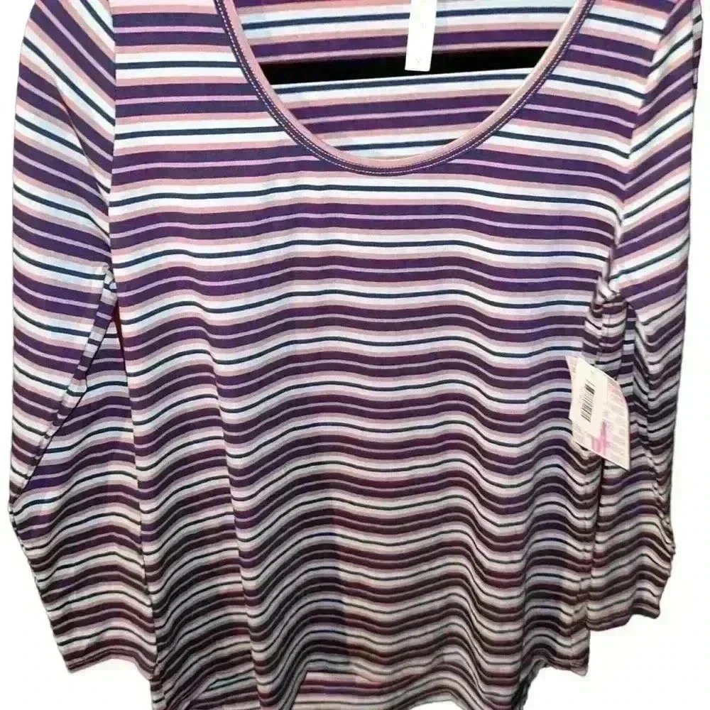 Lularoe medium striped long sleeve Lynnae T- shirt . Turquoise, blue, mauve.NWT